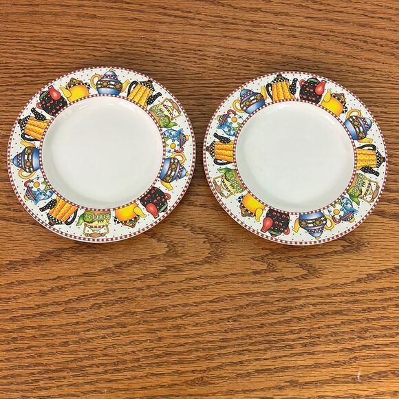 Mary Engelbreit Afternoon Tea Sakura 6 1/2" Saucer Bread Dessert Plate 94’ set 2 - Picture 1 of 4